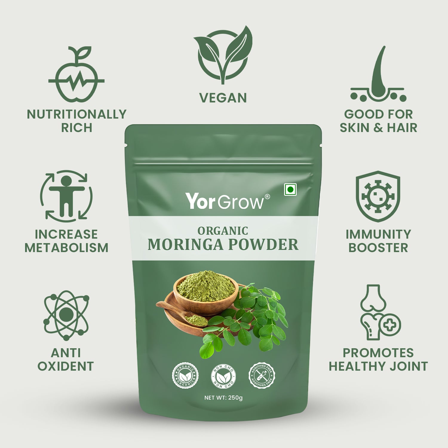 Superfood Organic Moringa Powder - 100% Certified, Lab-Tested for Purity & Potency